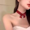2024 Burgundy Ribbon Heart Pearl Christmas & New Year Choker Necklace