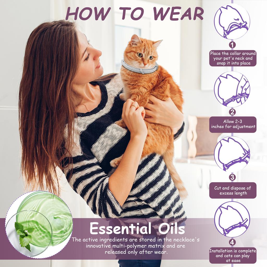 4 шт. Успокаивающий ошейник для кошек, Успокаивающий ошейник, Ошейник с кошачьими феромонами против тревожности, Помогает при агрессии, Комфортный успокаивающий ошейник для кошек