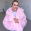 Женское короткое пальто из розового искусственного меха Уличный стиль Осень Зима Верхняя одежда