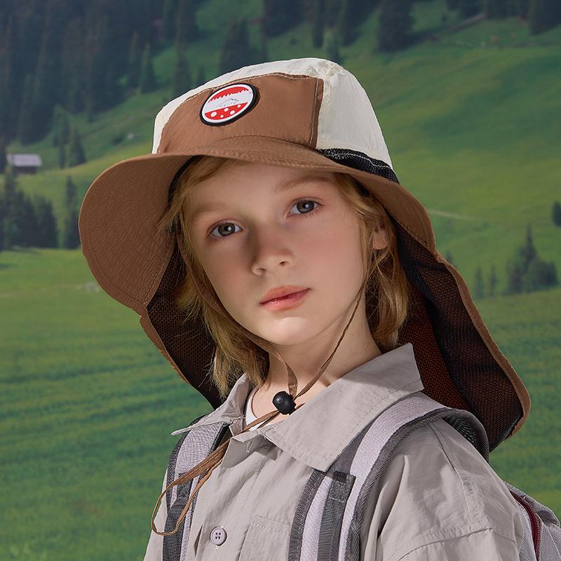 Children's hat summer outdoor travel big eaves shawl neck protection sunshade sunscreen hat quick drying waterproof breathable bucket hat