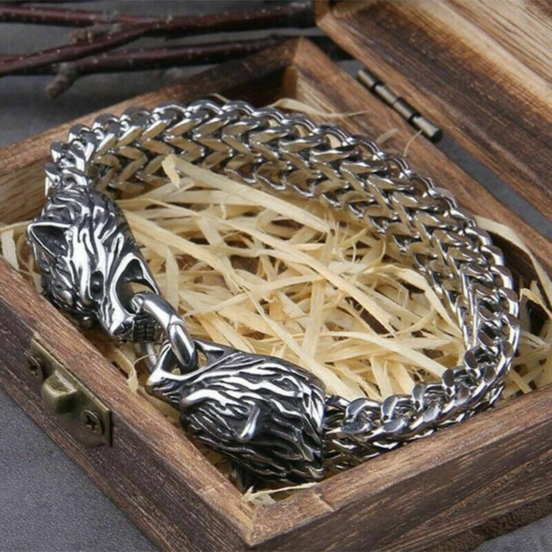 Мужской браслет из нержавеющей стали с головой волка