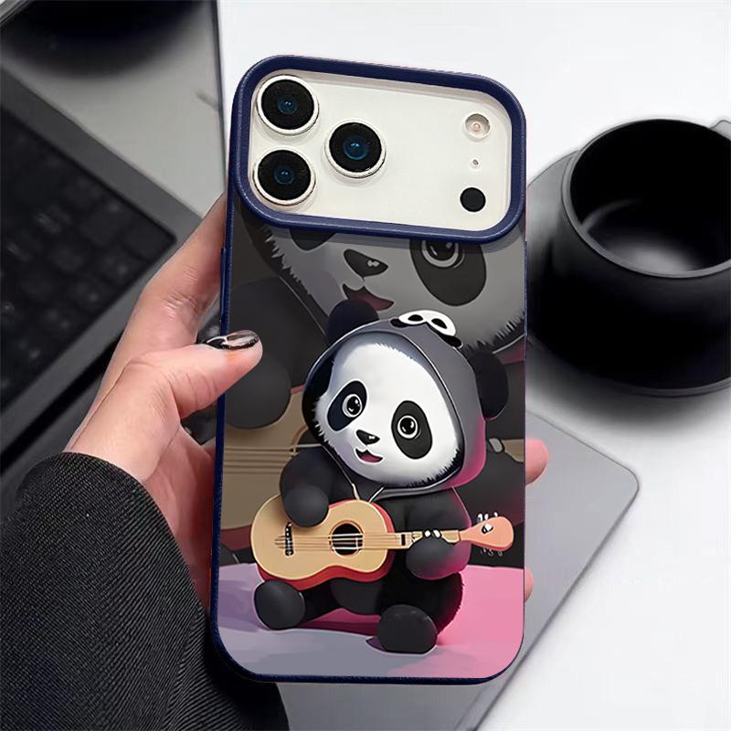 Чехол с рисунком панды, играющей на гитаре, для iPhone 17 Pro Max Funda iPhone 16 Pro Max 15 14 13 12 11 Air 16E Силиконовый чехол с текстурой кожи