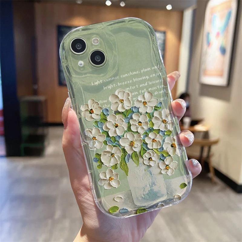 Чехол для Realme C53 C55 C67 C63 C65 C35 C33 C21Y C25Y C51 8 5G 10 13 11 12 Pro Plus GT 6 Note 60 Крышка Цветочный Кремовый Волнистый Край