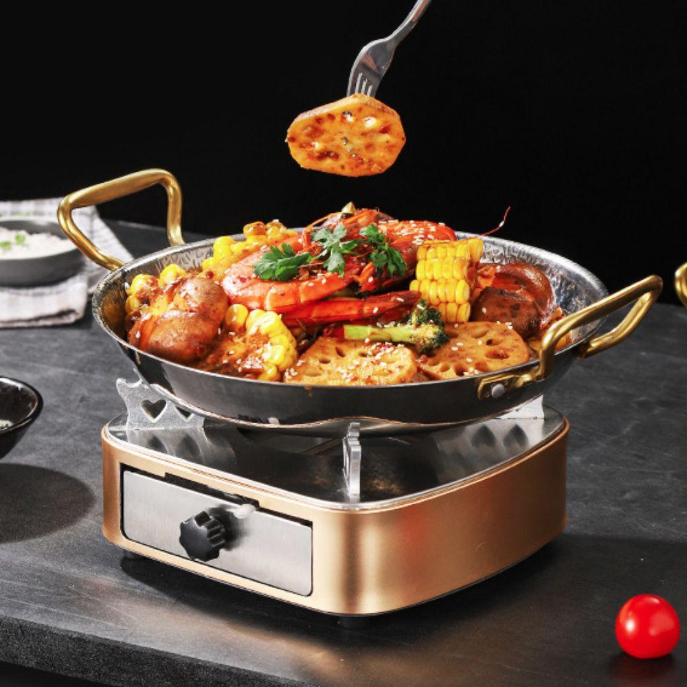 Flat Bottom Seafood Rice Pot Stainless Steel Stock Pot Hammer Grain Seafood Paella Pan  Cooking