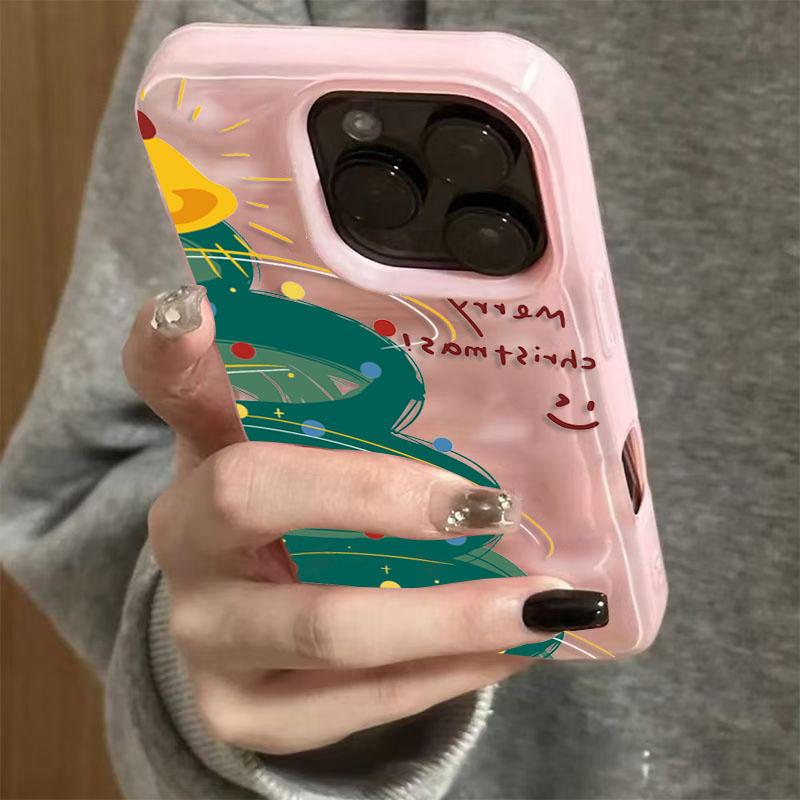 Чехол для iPhone 16 15 14 13 12 11 17 Pro Max Plus Мультяшная Рождественская Елка Складки Текстура Мягкий Чехол для Телефона для iPhone 17 Air Funda