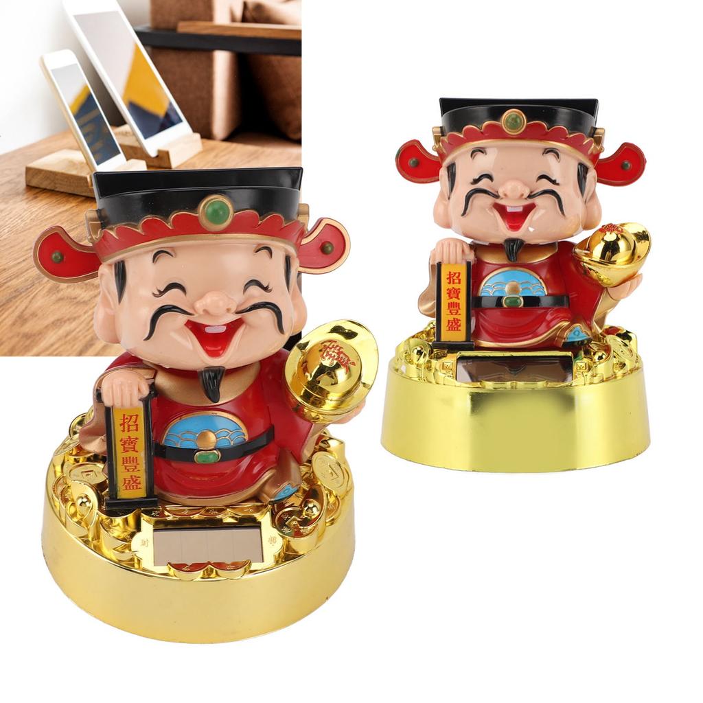 Solar God Of Fortune Car Ornament Vivid Feng Shui Decor Energy Efficient Solar God Of Wealth Figurine Light Sensing for Office