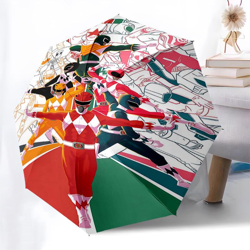 1pc Power Rangers Automatic Opening Folding Umbrella with 8-Bone Iron Frame, Portable Tri-Fold Design for Outdoor Use, Perfect Gift for Fans, Traveler