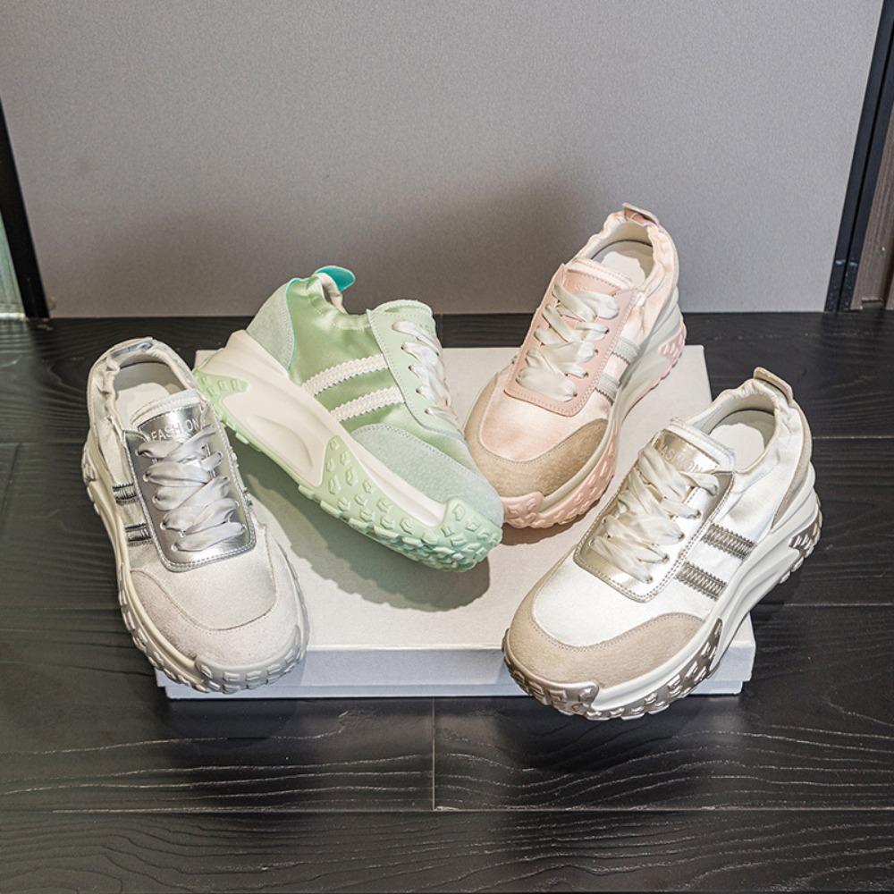 Кроссовки на платформе женские, увеличивающие рост обувь новые модные повседневные спортивные туфли с круглым носком дышащая женская обувь