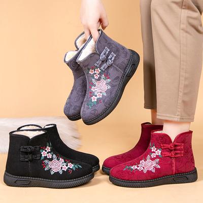 Зимние теплые ботинки для женщин, вышитые, пушистые, нескользящие, на платформе, ботильоны, с подкладкой из искусственного меха, женские удобные короткие ботинки для ходьбы