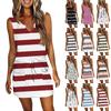 Women's Summer V-Neck Sleeveless Drawstring With Pockets Striped Printed Casual Dresses