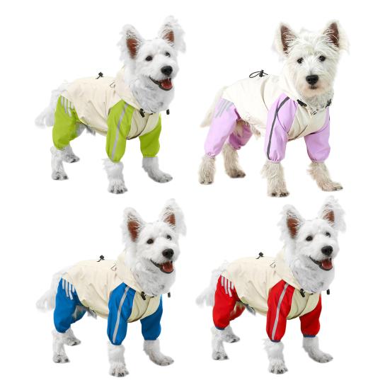 Дождевик для собак, водонепроницаемый дождевик с капюшоном, пончо с полным покрытием, светоотражающими полосками и отверстием для поводка для маленьких и средних собак