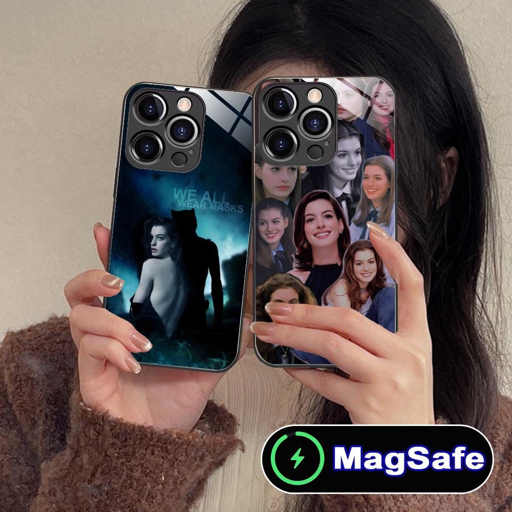 Anne Hathaway Mobile Phone Case for iPhone 17 16 15 14 13 12 11 Air Pro Max Plus Mini MagSafe Glass Colorful Cover Pretty Cover