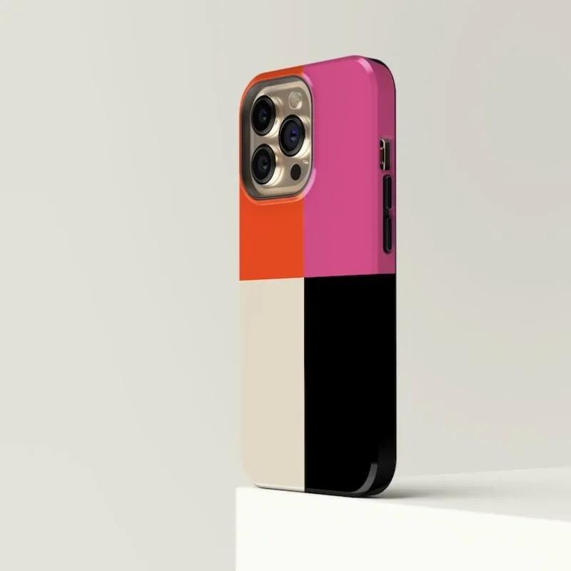 luxury Clmj quare Pink Orange Black Phone Case for iPhone 16 15 14 13 12 11 Pro Max Plus Magnetic Double-layer Back Cover