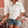 New Women's Solid Color Lace Shirt with Hollowed Out Women's Short Sleeved Casual Top