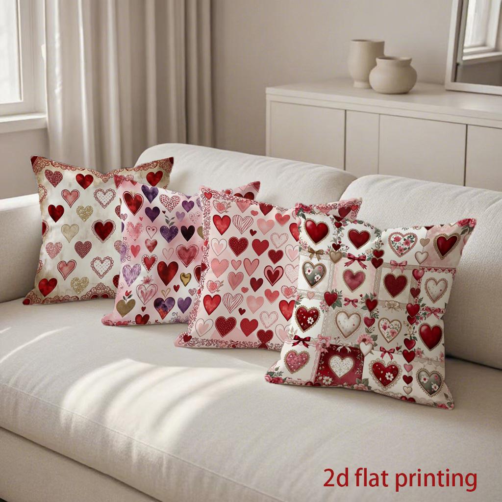 2D Heart-Patterned Cushion Covers For Cozy Decor Pattern Cushion Cover Suitable For Sofa Bedroom Car Pillow Cover