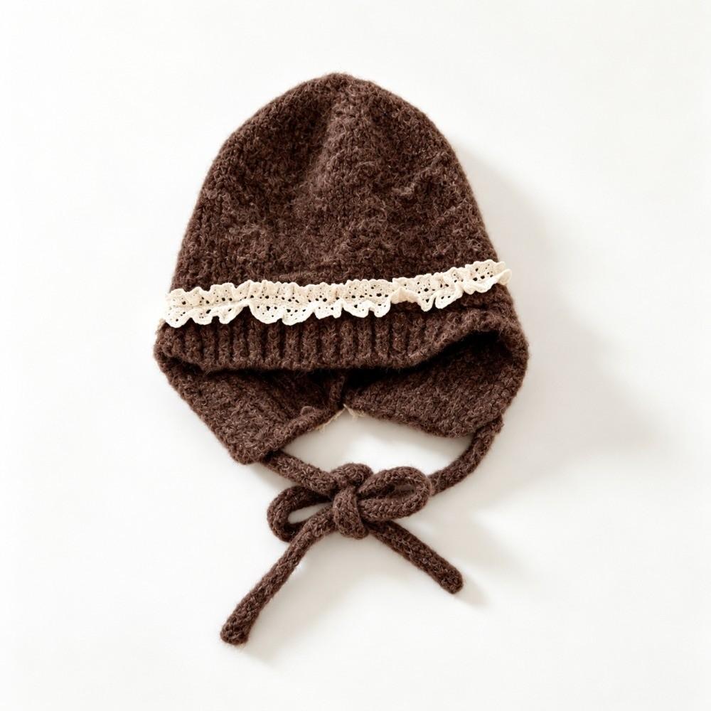 Earflap Kids Knit Hat Lace Trim Baby Beanie Cap New Lace Trim Hat  Girls