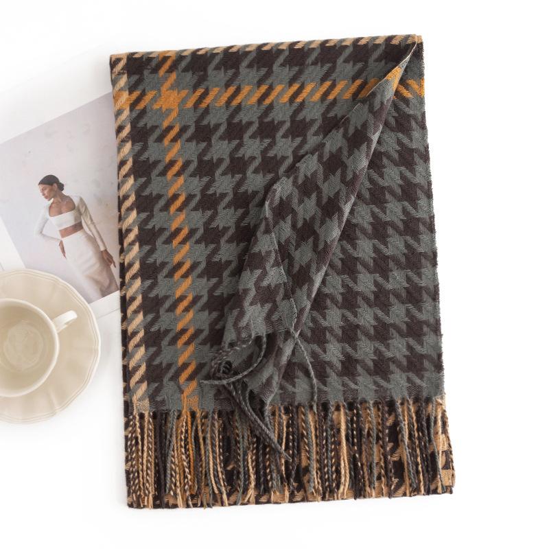 Новый зимний шарф в гусиную лапку, модный европейский и американский повседневный шарф, защищающий от холода, высококачественная удлиненная теплая шаль