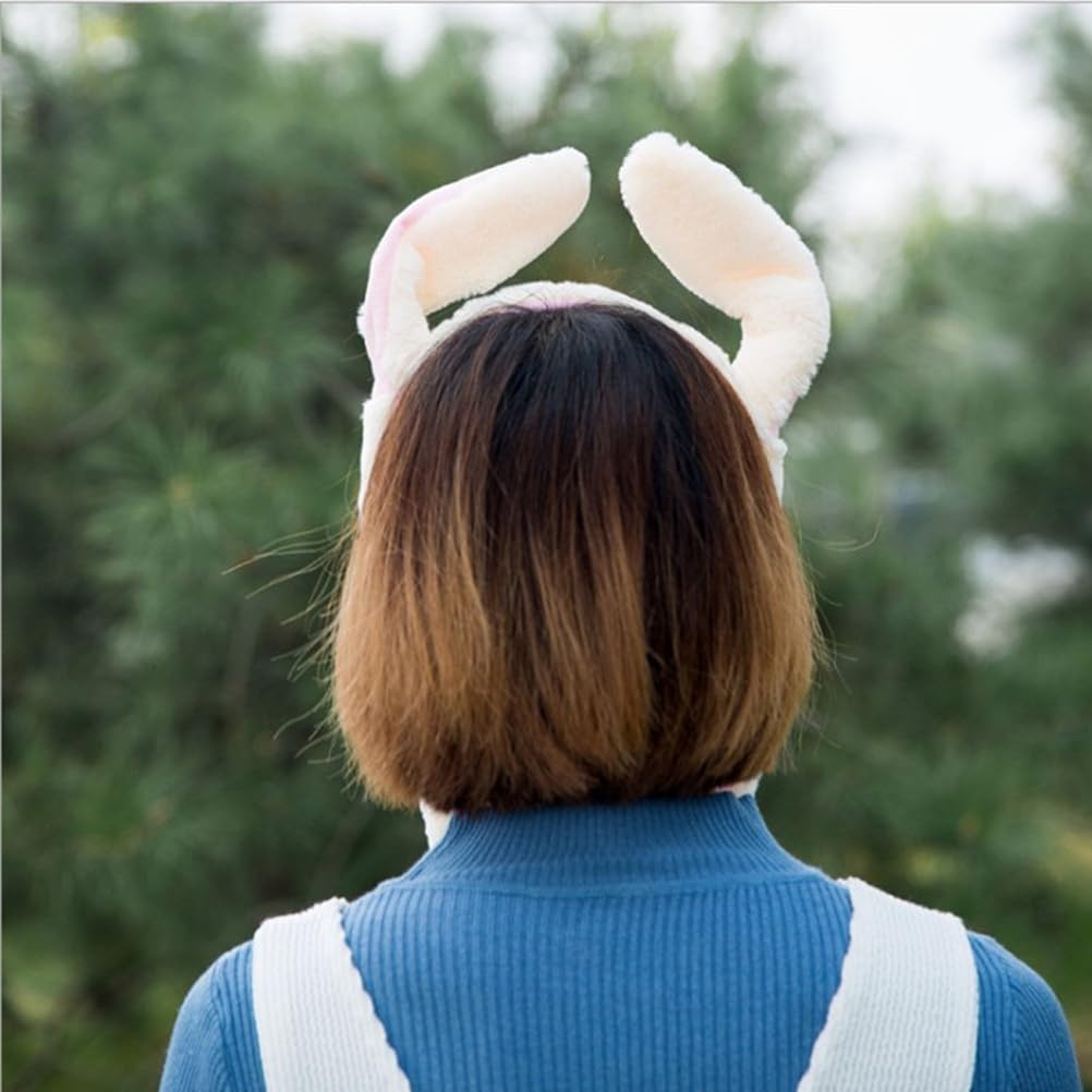KESYOO Ободок с двигающимися заячьими ушками, милый плюшевый материал, плюшевый аксессуар для волос 20 дюймов для вечеринок и косплея, розовый и белый