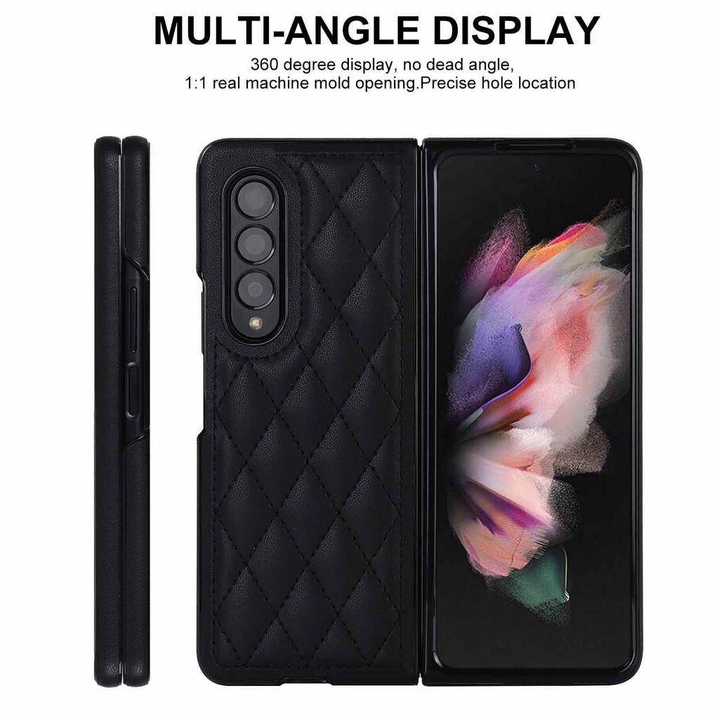 Fold7 Luxury Flip Phone Case for Samsung Galaxy Z fold 7 6 5 4 3 5G Diamond Grid Pattern Leather Anti Fall Protective Hard Cover