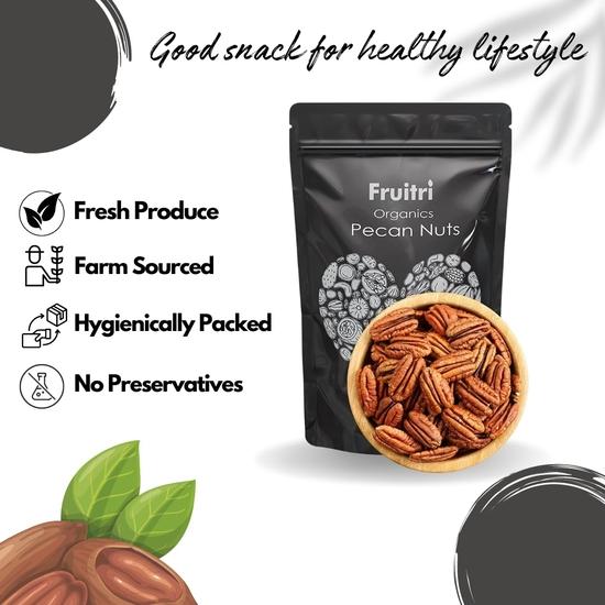 Орехи пекан Fruitri Organic 100 г, свежие и питательные | Полезный для сердца перекус | Богат белком, клетчаткой и антиоксидантами