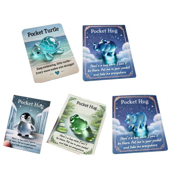 Pocket Hug Animal Resin Mini Animal Pocket Hug Token with Card Emotional Support Turtle Miniature Encouragement Gift for Christmas Birthday