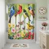 Rustic Floral Bird Shower Curtain Farmhouse Birds On Wooden Fence Colorful Flower Butterfly Spring Garden Nature Scenery Fabric