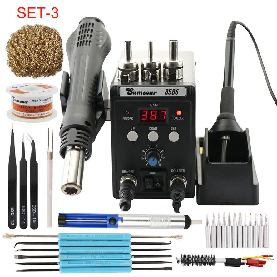 SMD BGA Rework Desoldering Solder Station 8586 110V / 220V 760W ESD Soldering Iron Hot Air Heat Gun For Welding Repair Tools Kit