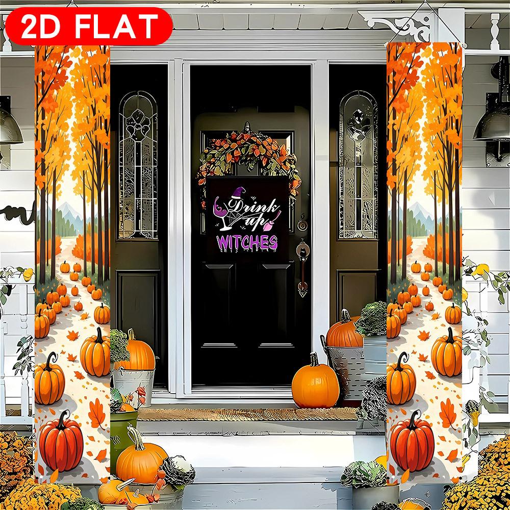Fall Thanksgiving Couplet Banner Forest Pumpkin Trees 1 Pair Indoor Outdoor Decor