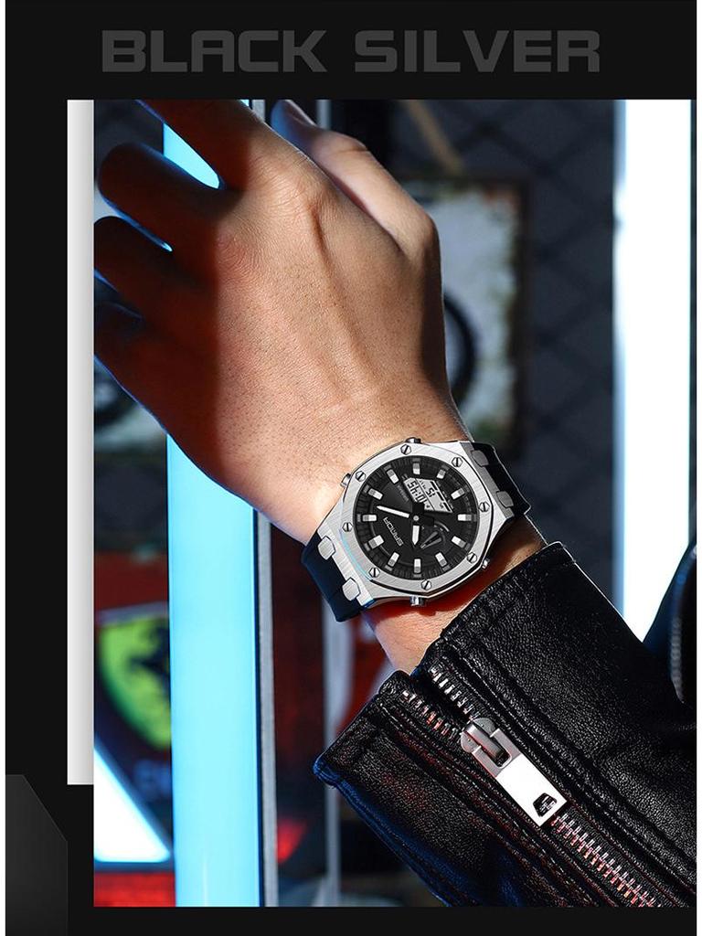 Sanda Octagonal Oak Men's Electronic Sports Watch - Waterproof, Lightweight, with Alarm Clock