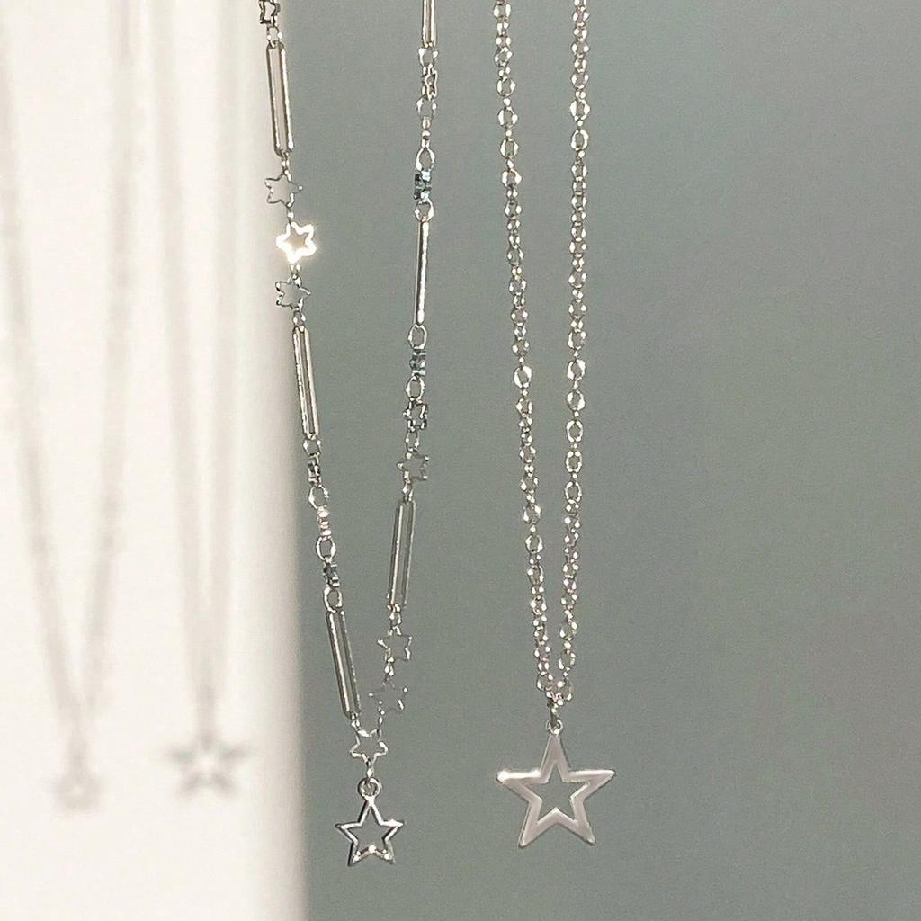 2 шт. Многослойная серебристая подвеска в виде звезды-пентаграммы, ручная работа, цепочка-колье, подходит для повседневной носки женщинами