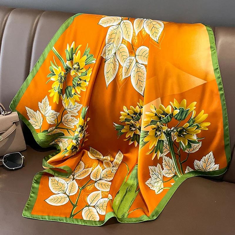Silk Satin Neck Scarf For Women Fashion Bandana Head Small Hijab Scarves 70cm Square Kerchief Luxury Print Hair Scarf For Ladies