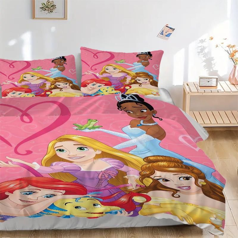 3pcs Cartoon Disney Princesses Bedding Set - Includes 1 Quilt Cover and 2 Pillowcases, Comfortable Bedding with Stylish Design for Bedroom, Machi