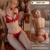 Сексуальное нижнее белье Сексуальное кружево Соблазн Трехточечный бюстгальтер Трусики Женский прозрачный комплект пижамы