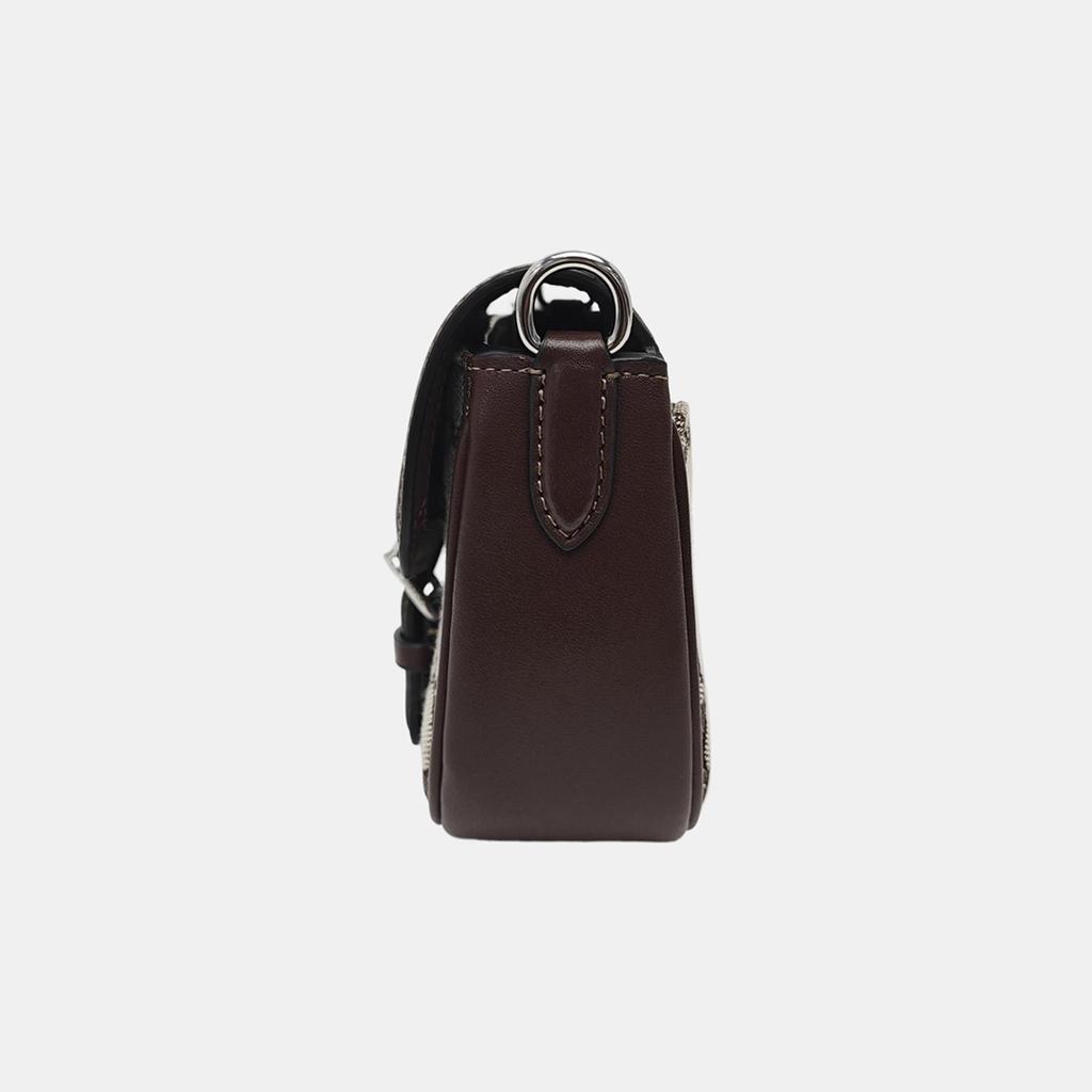 [Pre-Owned] Amelia 17 Signature Horse And Carriage Logo Leather And Signature Jacquard Fabric Shoulder Crossbody Bag Small - Excellent #3K0VTS