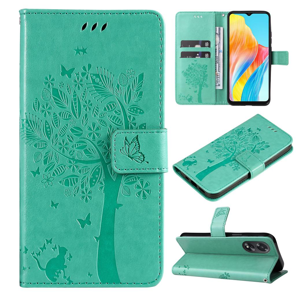 Emboss Cat Tree Cards Solt Wallet Case For OPPO A58 A38 A78 A98 A36 A76 A17 A96 A77 Realme 10 11 8i 9 Pro Plus C33 C53 5G Cover