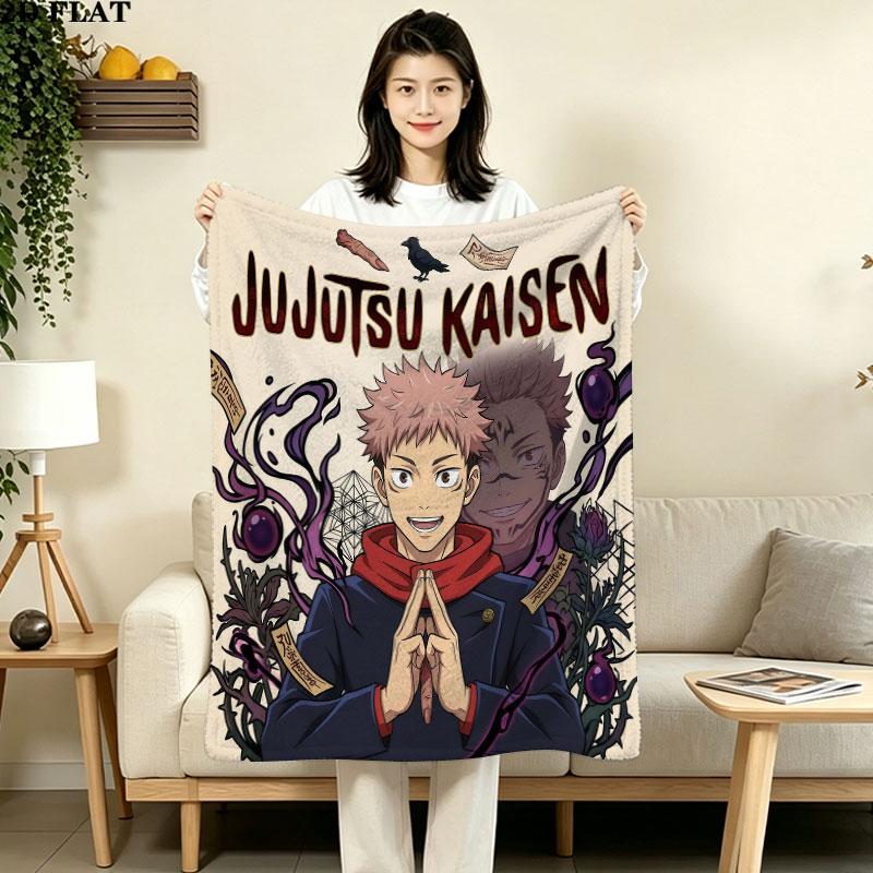 1PC Jujutsu Kaisen Patterned Flannel Blanket Suitable For All Seasons For Home Decor Warmth And Comfort Gifts Holiday Present