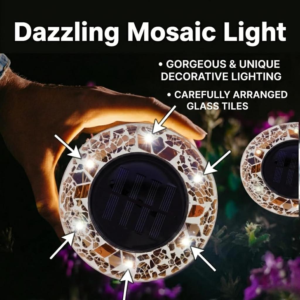 Flat Mosaic Solar Disk Lights Outdoor Waterproof Anti-Rust Garden Lighting Decor for Pathway Garden Yard Law