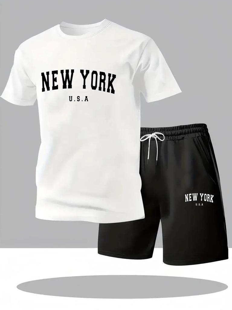 Men's Plus Size Summer Fitness T-shirt & Shorts Set - Round Neck, Casual Sportswear