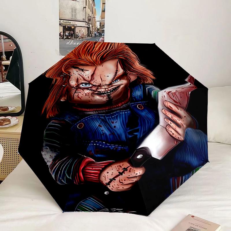 Хэллоуинский зонт от Chucky, 8 спиц, для путешествий, кемпинга, повседневного использования, легкий, портативный, незаменим для каждой семьи, подарок на праздники