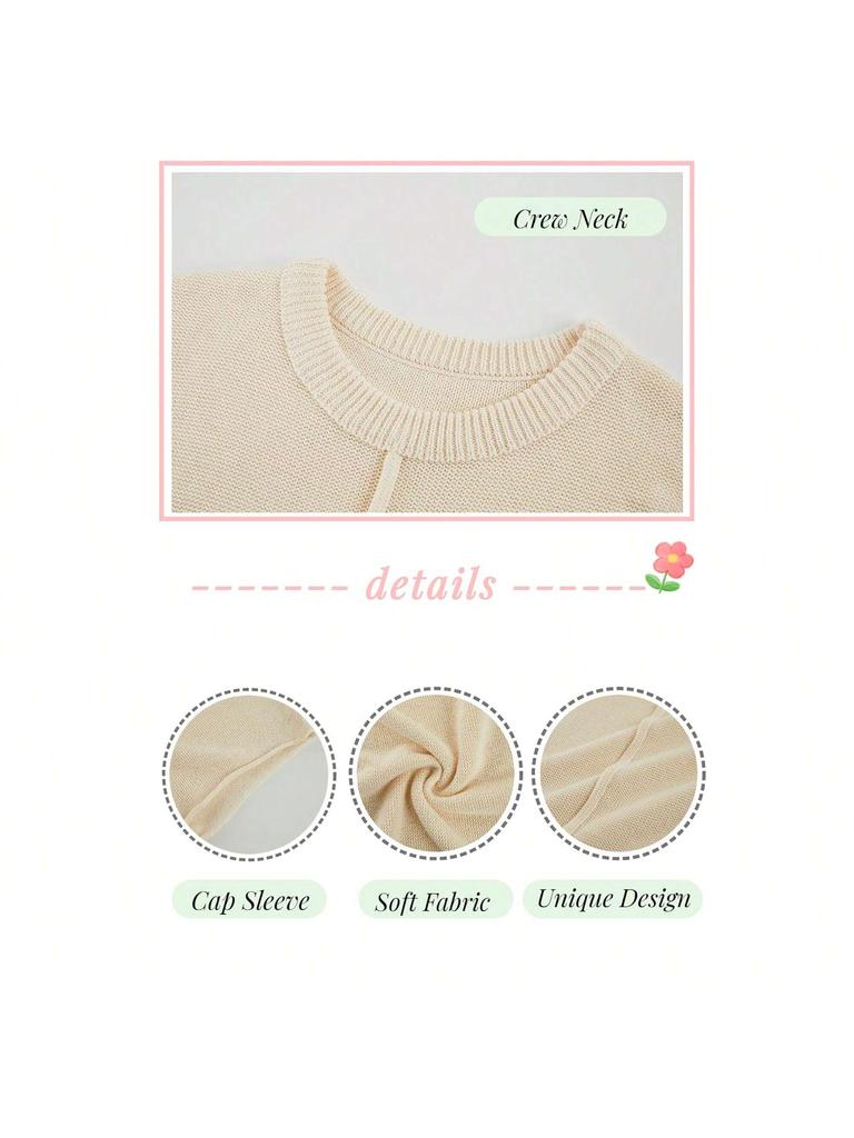 Women's Cap Sleeve Knit Pullover Crew Neck Lightweight Short Sleeve Summer Sweater