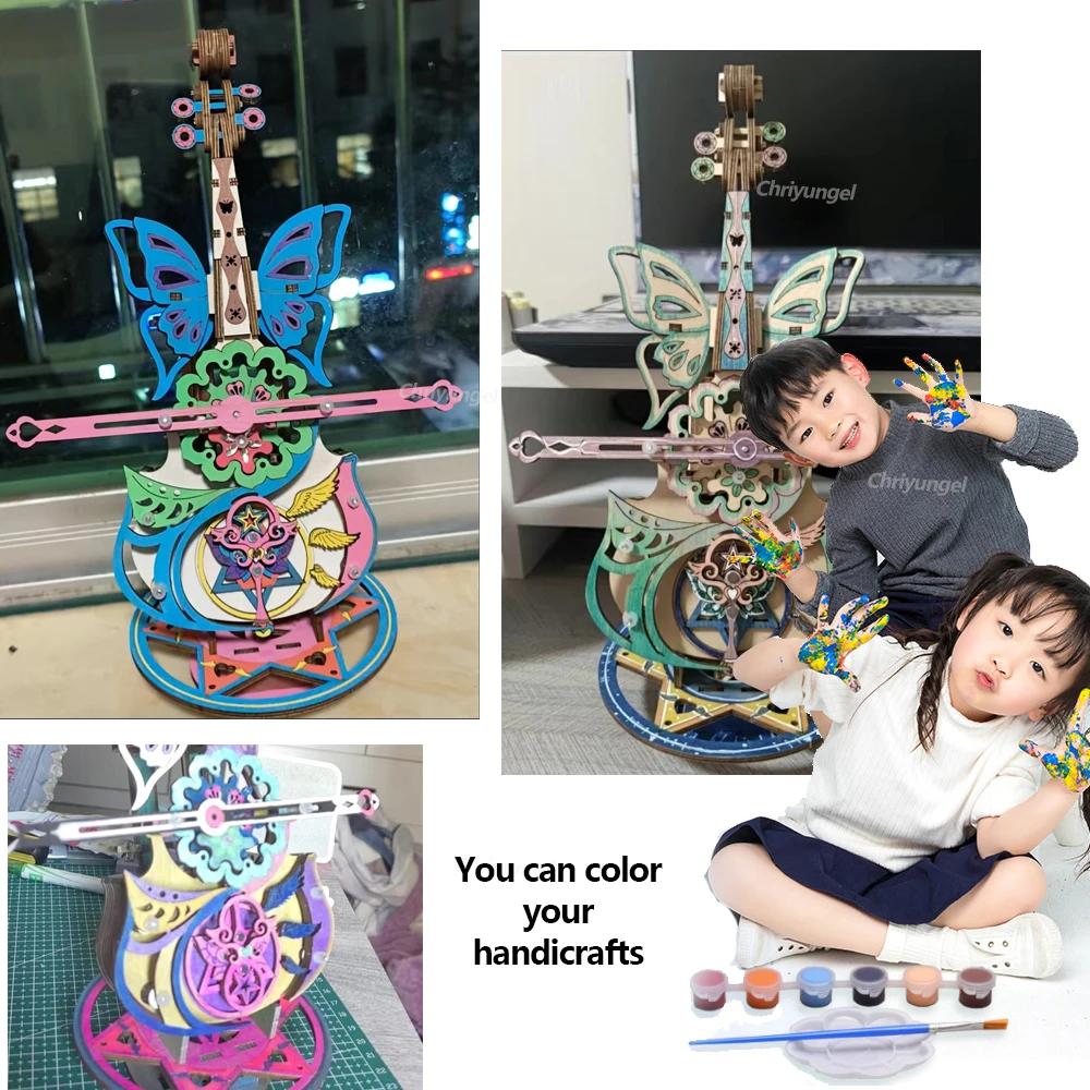 3D Puzzle Wooden Cello Music Box DIY Assembly Building Kits for Adults Kids Home Living Room Decor Crafts Valentine's Day Gifts