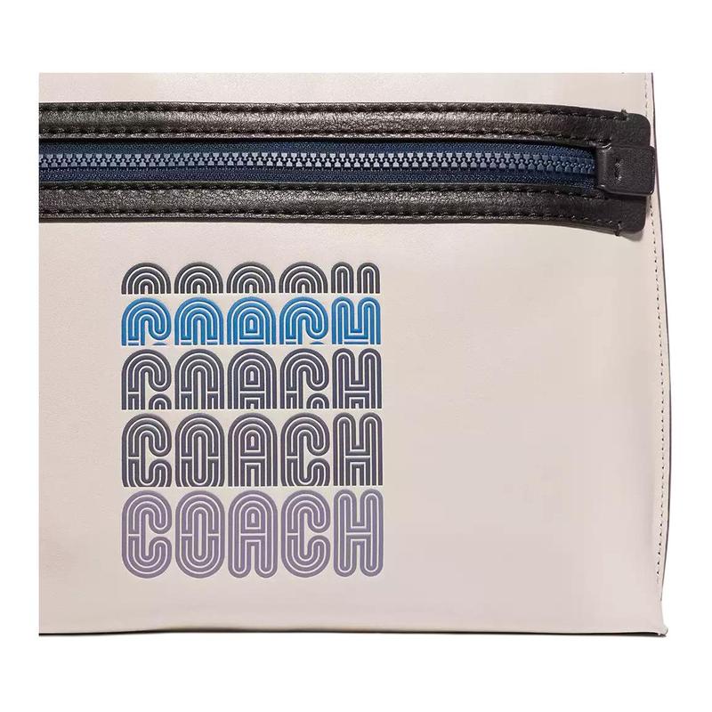 COACH Academy Pouch 29 Letter Logo Zipper Closure Cowhide File Bag Clutch Large Men's White