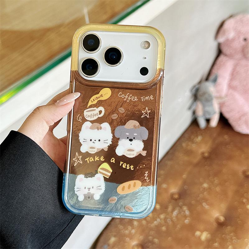 Чехол-дизайн с клетчатым шарфом для iPhone 17, 16 Pro Max, 15 и 14 с тематикой кошек и собак.