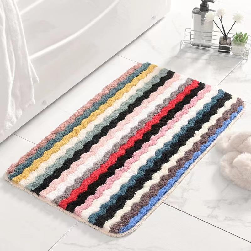 Color Wavy Flocking Floor Mat Home Living Room Bedroom Square Carpet Bathroom Toilet Absorbent Non-slip Foot Mat
