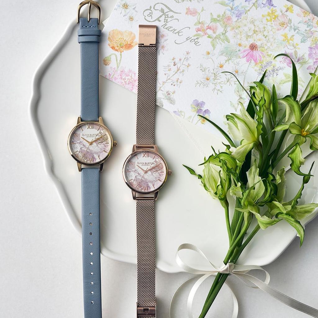 Authorized Dealer Olivia Burton Watch Ladies 24000224 Signature Midi Abstract Floral Rose Gold Mesh [OLIVIA BURTON]