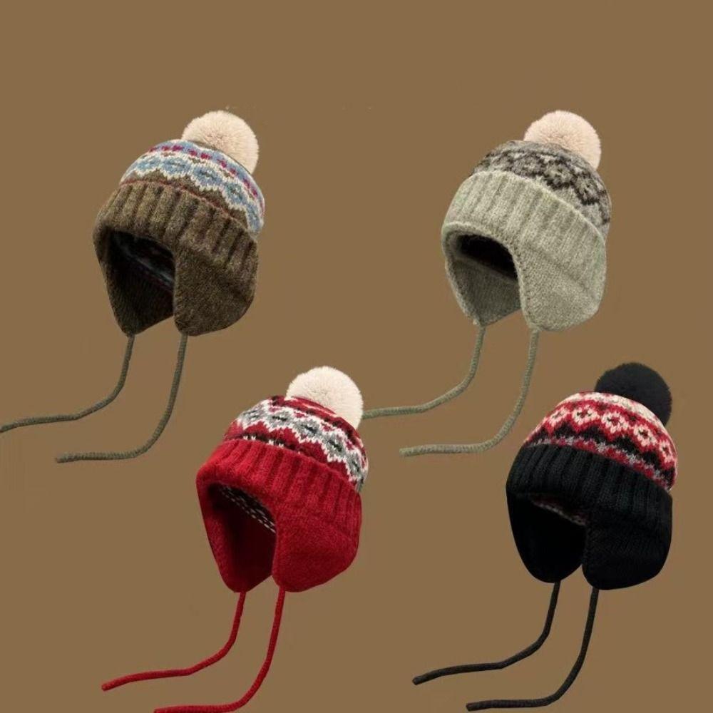 Wool Fair Isle Style Beanies Printed Lei Feng Hat Cute Jacquard Knitted Hat  Autumn