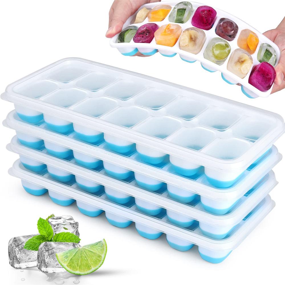 1Pcs/4Pcs/Set CubeTray Stackable 14 Grid Silicone Ice Mold with Removable Lid Easy-Release For Cocktail Freezer Kitchen Tools