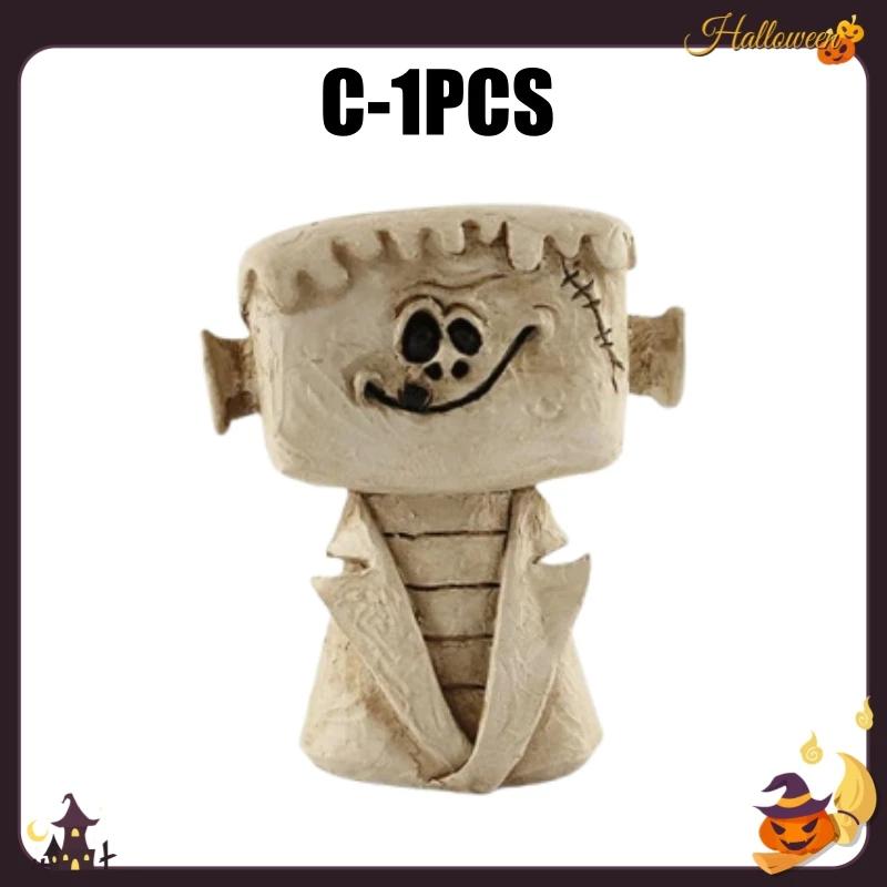 Cartoon Pumpkin Ghost Resin Craft Miniature Sculpture Cute Spooky Scene Decor Tabletop Ornament Home Party Halloween