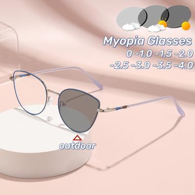 Очки-хамелеоны Cat Eye для близорукости, модные очки с маленькой оправой для близи, очки для защиты от синего света с изменением цвета
