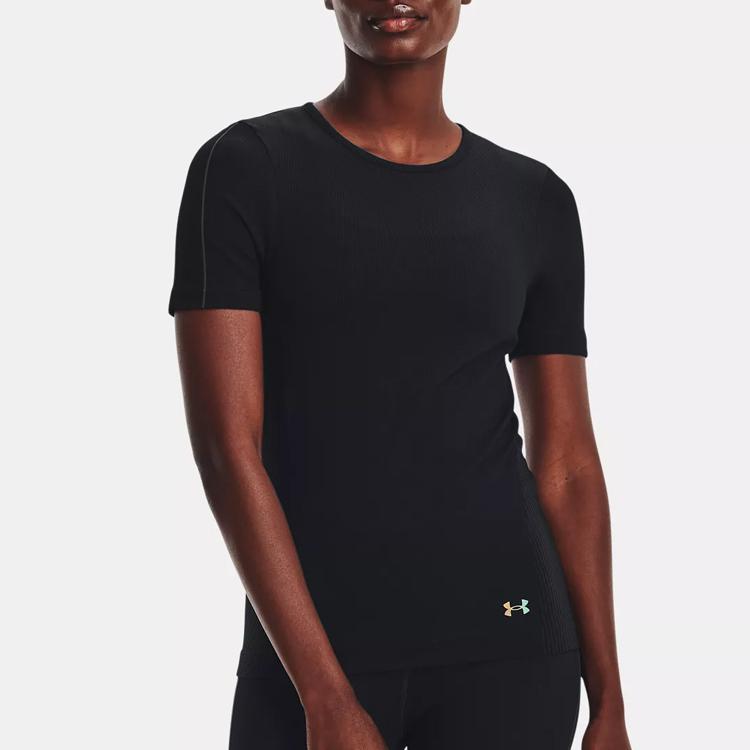 Under Armour Футболка Rush Series с вышитым логотипом, круглым вырезом и коротким рукавом, женские топы, цвет черный 1373929-001